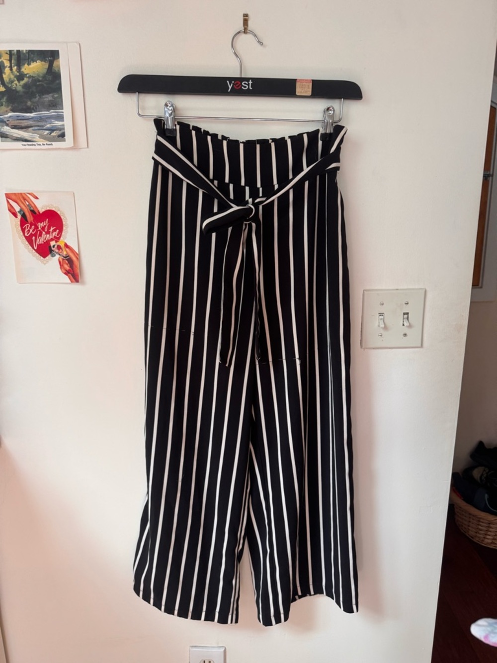 Black Stripped Paper Bag Trousers